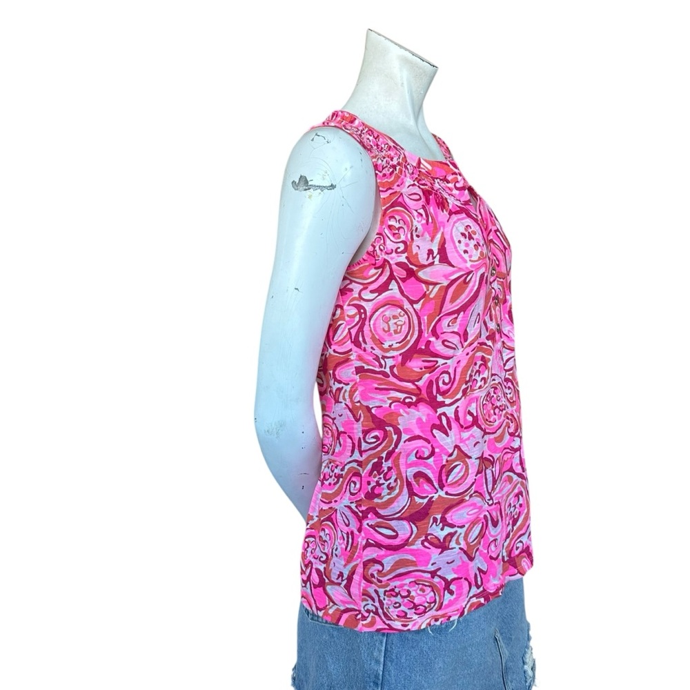 Lilly Pulitzer Essie Tank Top Pink Pout Mango Salsa Sleeveless Size Medium - Picture 3 of 7